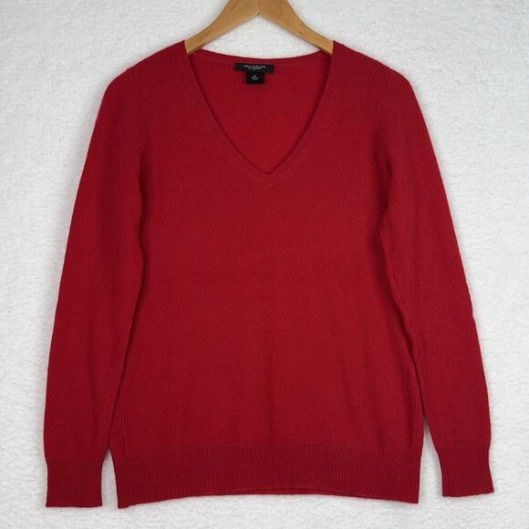 Ann Taylor Sweaters - Ann Taylor 100% Cashmere Red V-Neck Sweater Women’s M Soft Classic Pullover